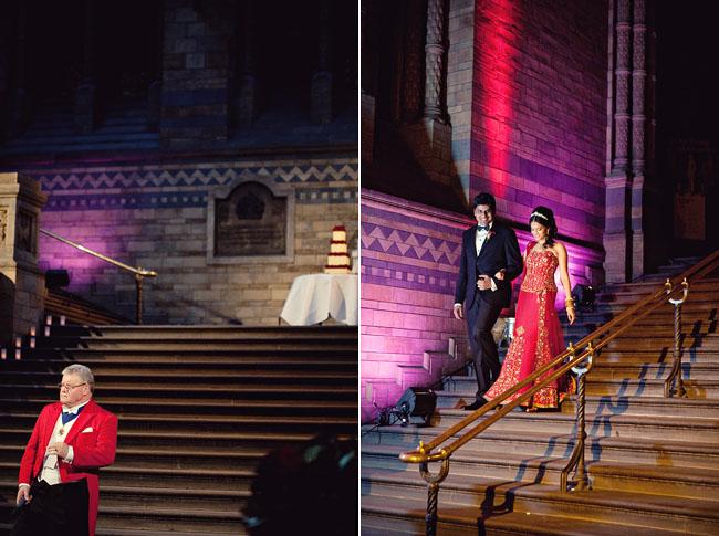 Bride and groom arriving for their Natural History Museum Wedding Reception