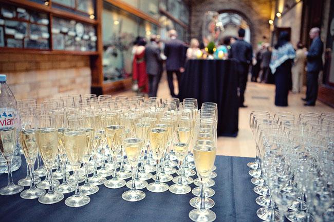 Arrival drinks at a Natural History Museum wedding reception