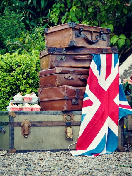 Vintage suitcases and Union Jack flag - Vintage Wedding Shoot