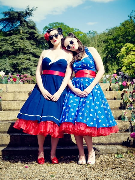 Vintage brides wearing blue wedding dresses - Vintage Wedding Shoot