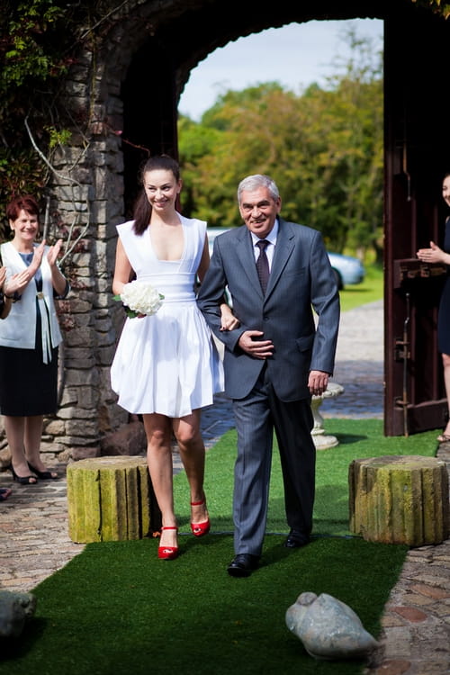 Bride and father of the bride walking down the aisle - Sam Gibson Wedding Photography