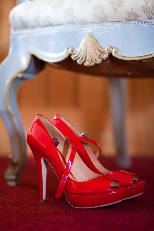 High heeled red wedding shoes - Sam Gibson Wedding Photography