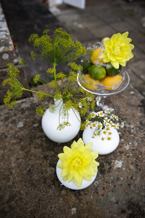 Yellow and green floral arrangements - Good Day Sunshine Bridal Shoot