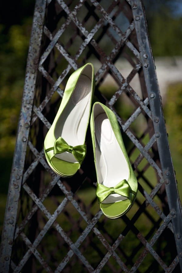 Close-up of lime green bridal shoes - Good Day Sunshine Bridal Shoot