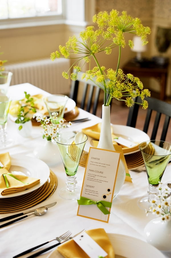 Table set with yellow and lime green decorations - Good Day Sunshine Bridal Shoot