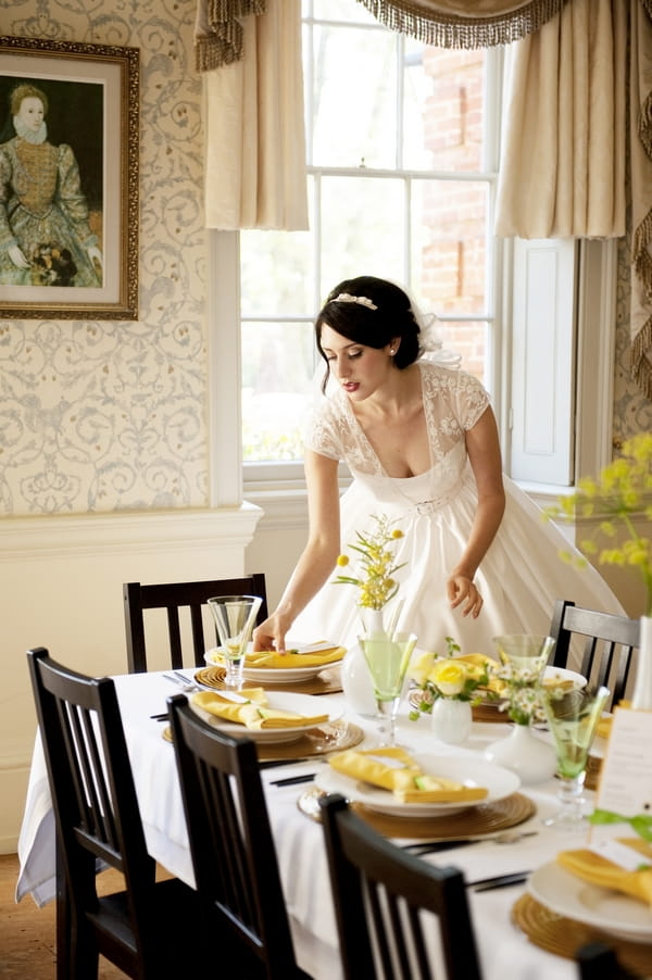 Bride setting table - Good Day Sunshine Bridal Shoot