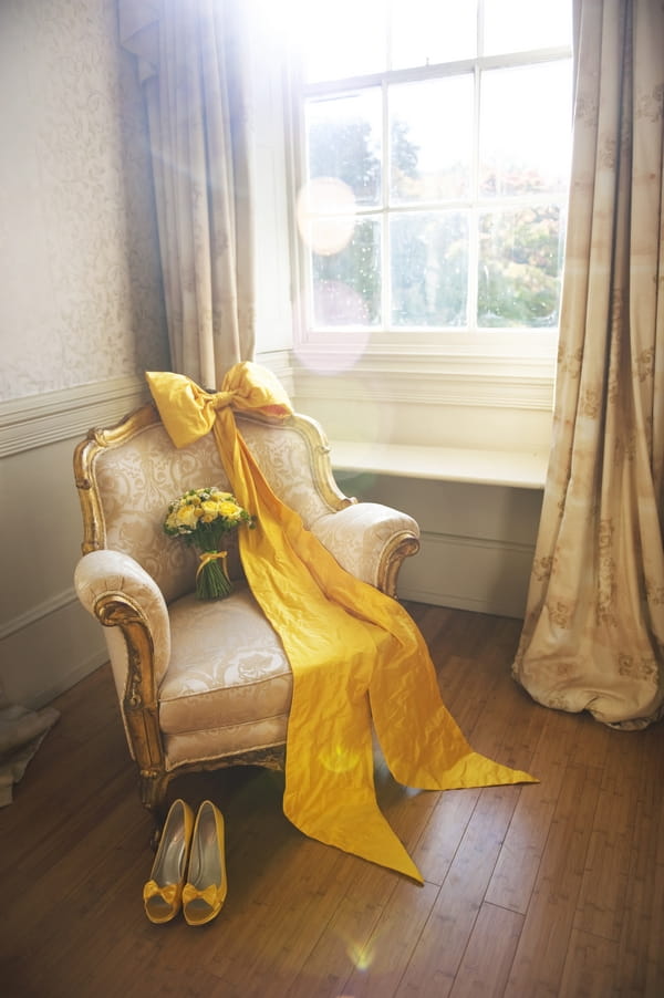 Bright yellow bow on chair - Good Day Sunshine Bridal Shoot