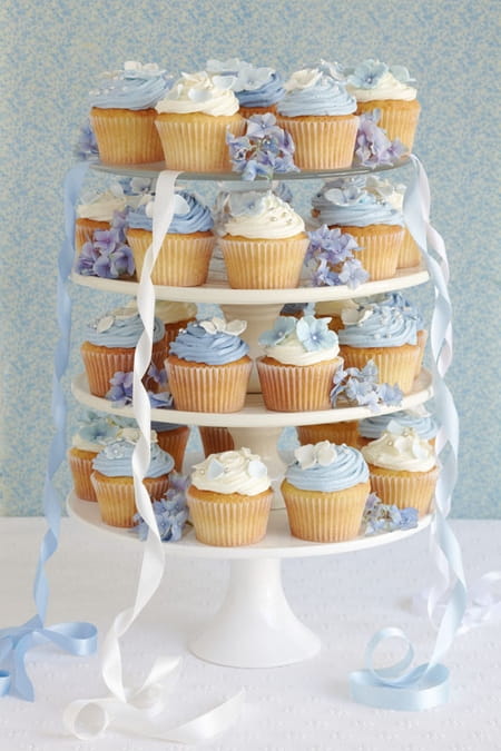 Chabby Chic Cupcakes with Hydrangea Petals and Silver Dragees - The Abigail Bloom Cake Company