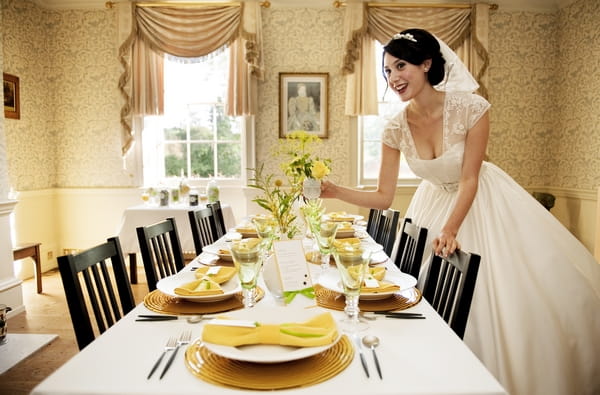 Bride with yellow and green themed table layout - Good Day Sunshine Bridal Shoot
