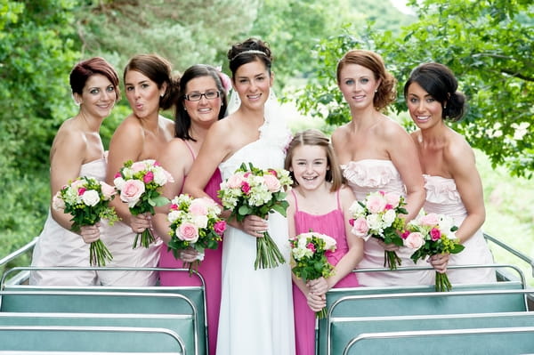 Bride and bridesmaids on open-top bus - Picture by Lemontree Photography