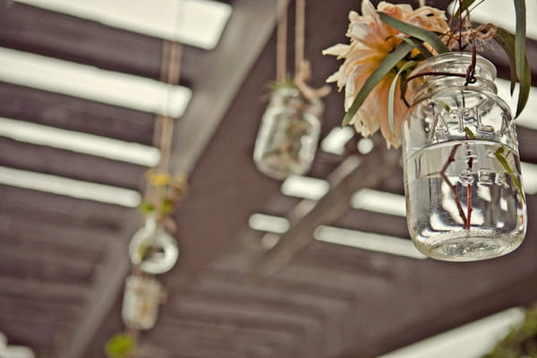 Hanging jam jar of flowers - Picture by Captured by Aimee