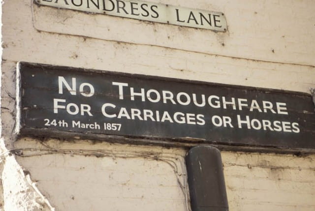No Throughfare For Carriages or Horses Sign - Picture by Laura McCluskey Photography