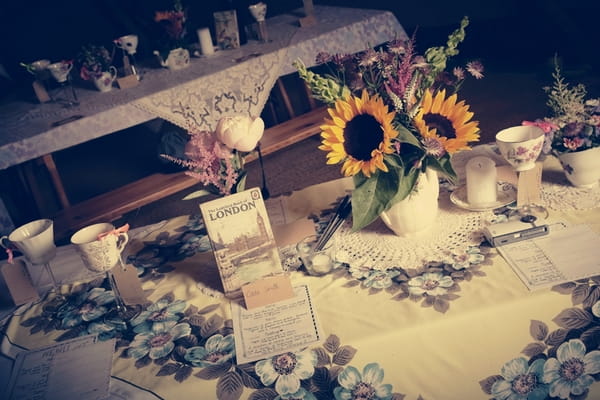 Vintage wedding table display with sunflowers - Picture by Ian Shoots Weddings