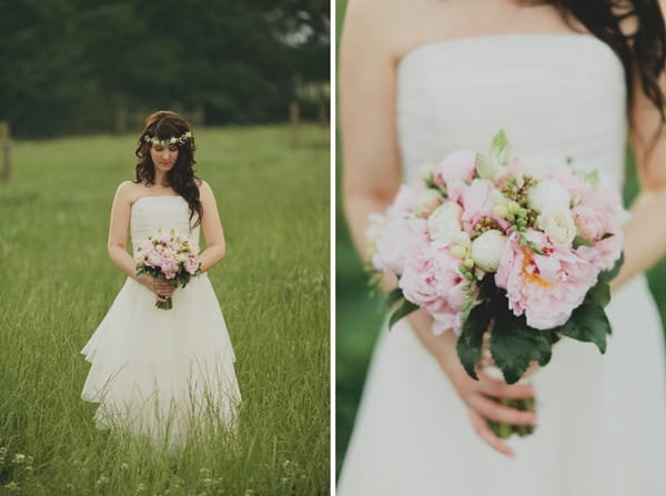 Bride looking down at bouquet - Picture by Jonas Peterson Photography