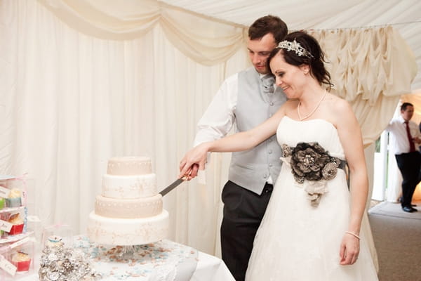 Bride and groom cutting the cake - Picture by Hayley Ruth Photography