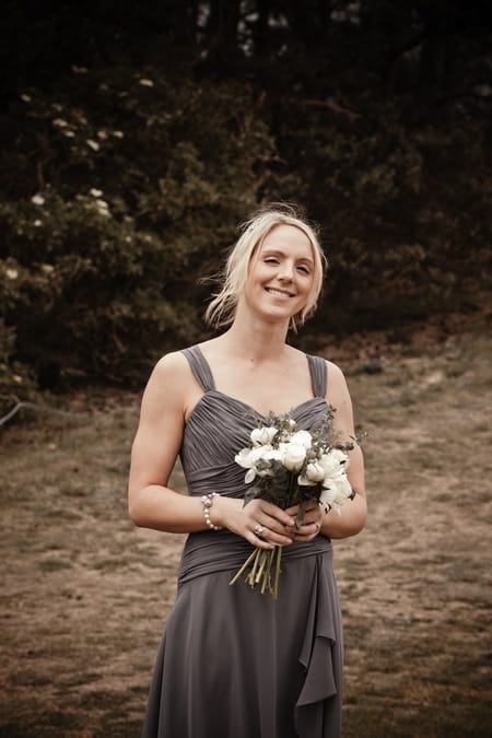 Bridesmaid in charcoal grey dress - Picture by Archibald Photography