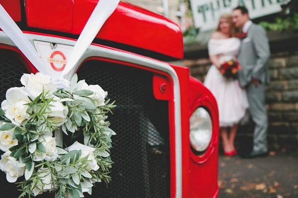 Front of red wedding bus - Picture by McKinley-Rodgers Photography