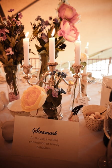 Wedding table name and vintage cndlestick - Picture by Archibald Photography