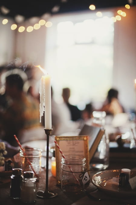 Candle and jar wedding table decoration - Picture by Josh Dookhie Photography