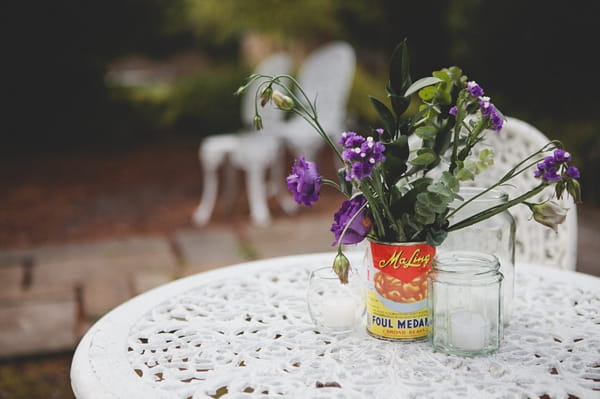 Wedding flowers in tin can - Picture by McKinley-Rodgers Photography