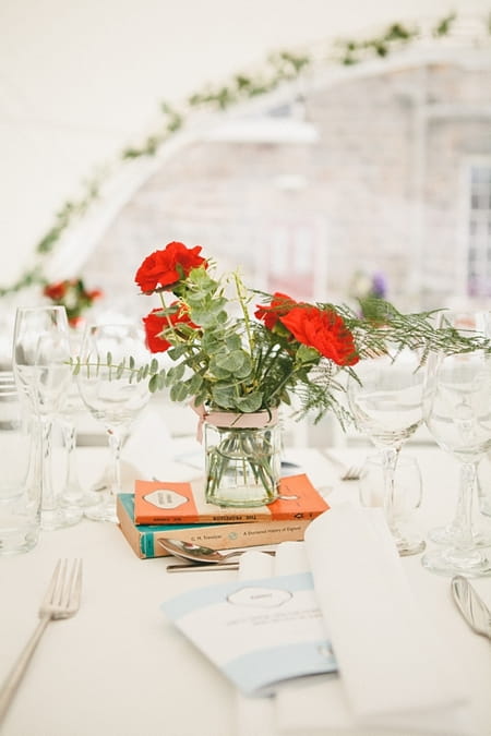 Jam jar of wedding flowers - Picture by McKinley-Rodgers Photography