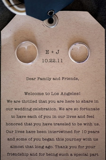 Wedding rings on welcome note - Picture by Yvette Roman Photography