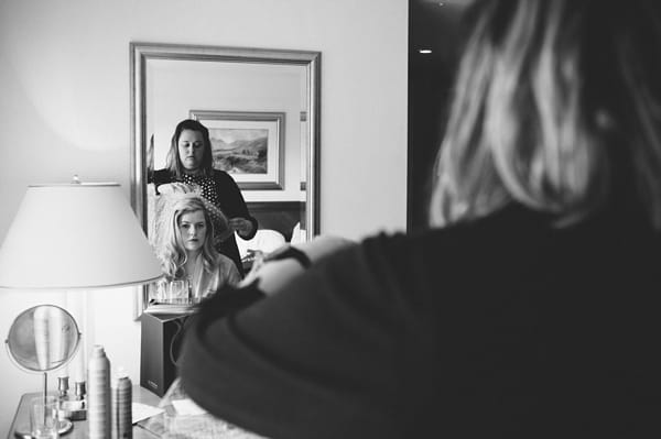 Hair stylist styling bride's hair - Picture by McKinley-Rodgers Photography