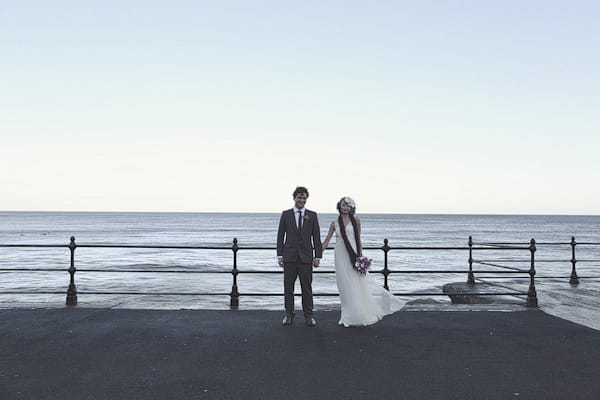 Bride and groom by the sea in Scarborough - Picture by York Place Studios