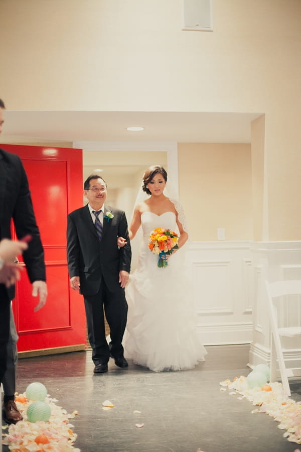Father leading bride into wedding ceremony - Picture by onelove photography