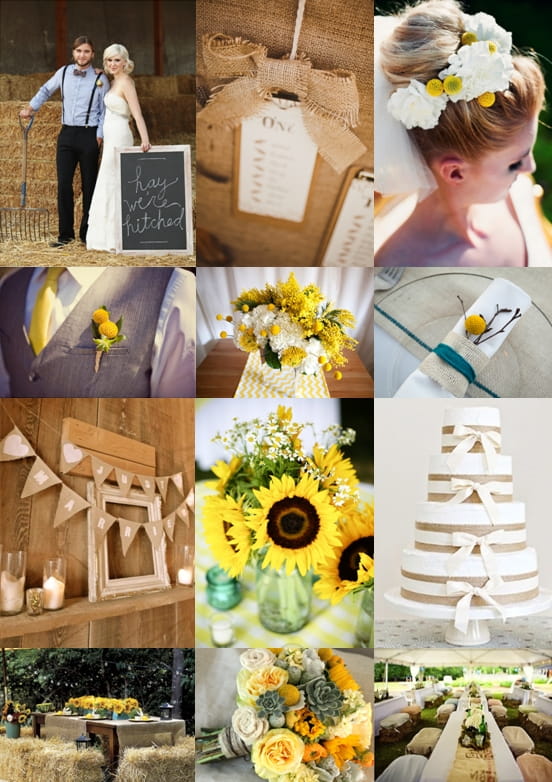 Rustic Country Wedding with Sunflowers, Billy Buttons and Hessian Mood Board