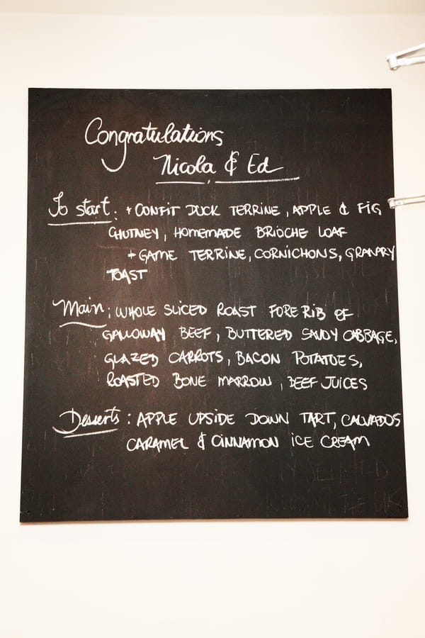 Chalkboard wedding menu - Picture by Rebecca Prigmore Photography