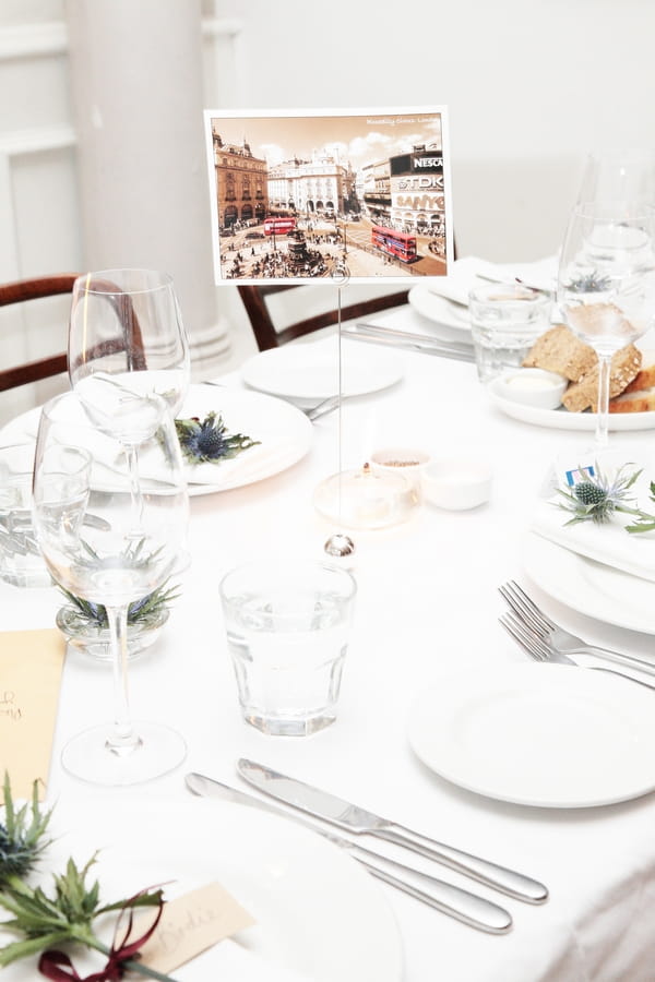 Piccadilly Circus London wedding table sign - Picture by Rebecca Prigmore Photography