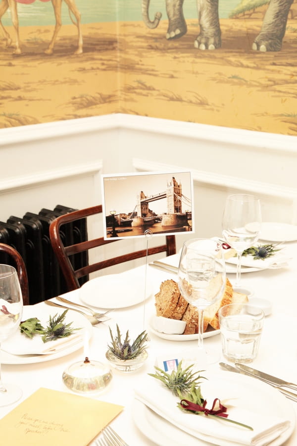 Tower Bridge wedding table sign - Picture by Rebecca Prigmore Photography