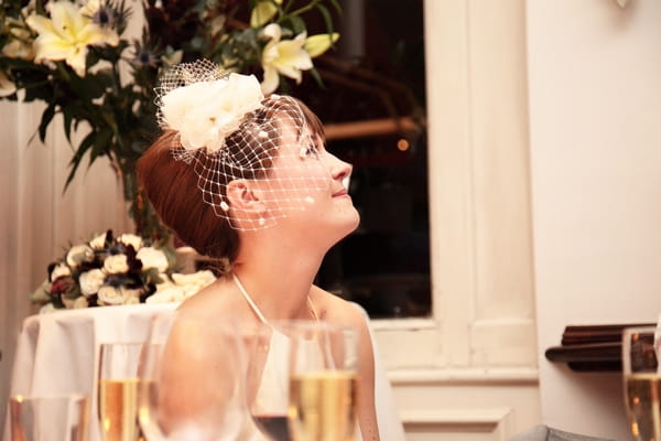 Bride looking up and smiling - Picture by Rebecca Prigmore Photography