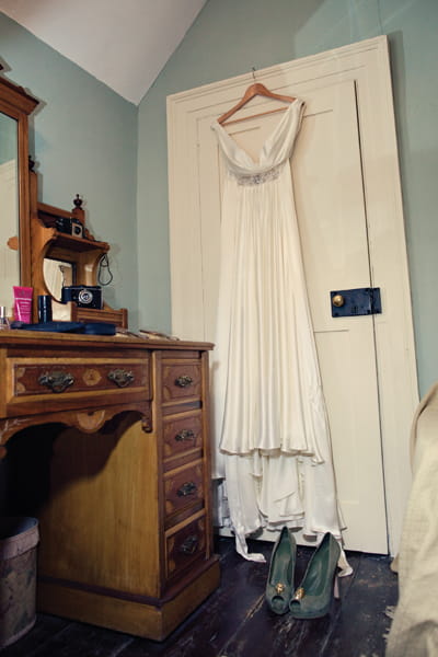 Wedding dress hanging on door - A Homemade Marquee Wedding