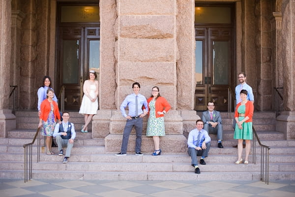 Bridal party posing on steps - A Fun, Fun, Fun Wedding