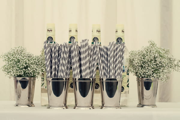 Striped straws in chrome cups - A Homemade Marquee Wedding