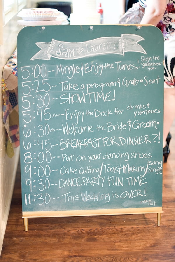 Chalkboard with wedding day order - A Fun, Fun, Fun Wedding