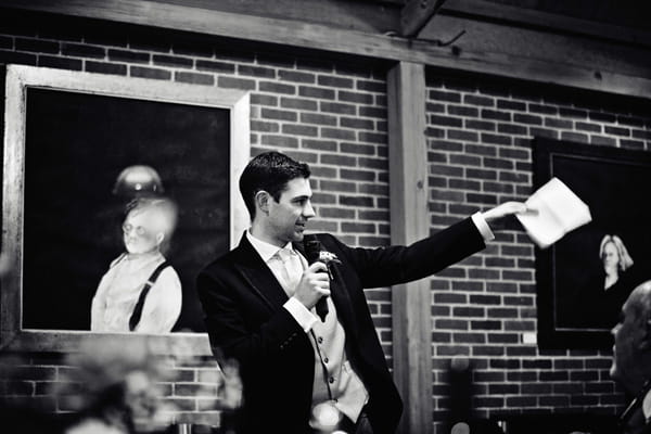 Black and whiote picture of wedding speech - Picture by Andrew JR Squires Photography