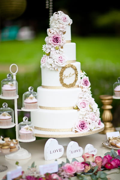 Tiered white wedding cake - LoveLuxe Launch