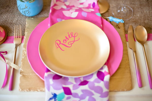 Gold plate on pink mat - LoveLuxe Launch