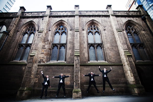 Groomsmen jumping in the air - An Art Deco Themed Civil Partnership