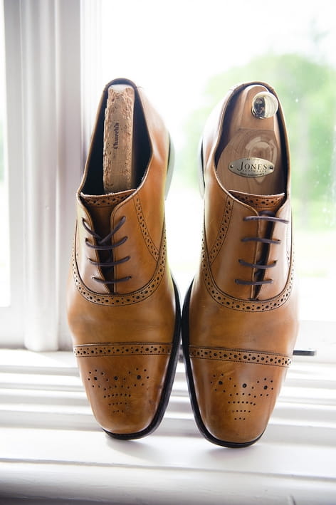 Groom's brown shoes - A Beautiful Garden Party Wedding at Lains Barn