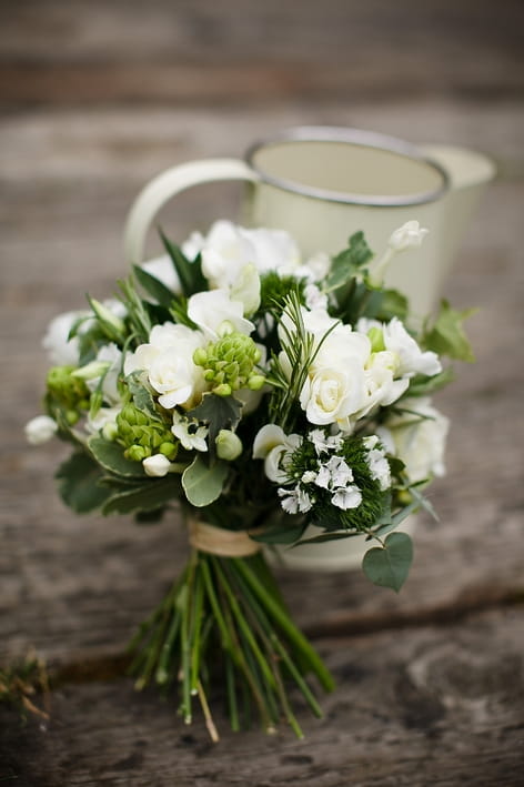 Small wedding bouquet with jug - A Beautiful Garden Party Wedding at Lains Barn