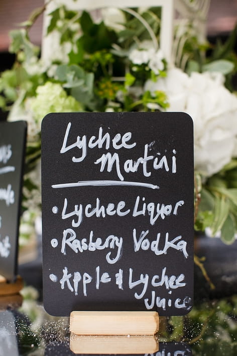 Lychee martini sign - A Beautiful Garden Party Wedding at Lains Barn