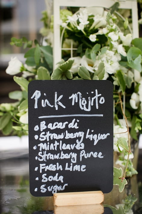 Pink mojito sign - A Beautiful Garden Party Wedding at Lains Barn