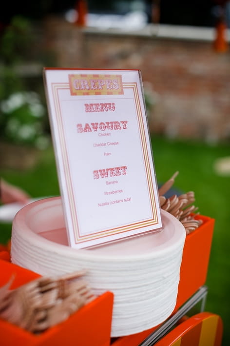 Crepes menu - A Beautiful Garden Party Wedding at Lains Barn