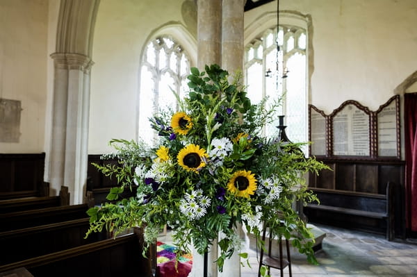 Sunflower wedding display in church