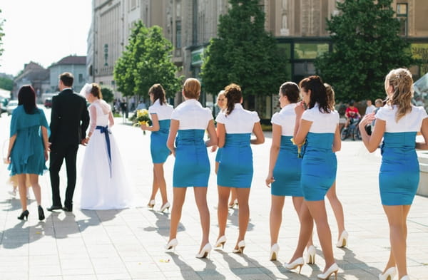 Wedding party leaving church - A Spring Themed Wedding in Hungary