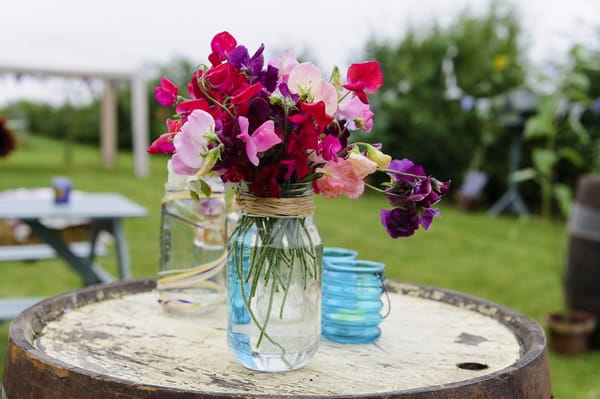 Jar of wedding flowers